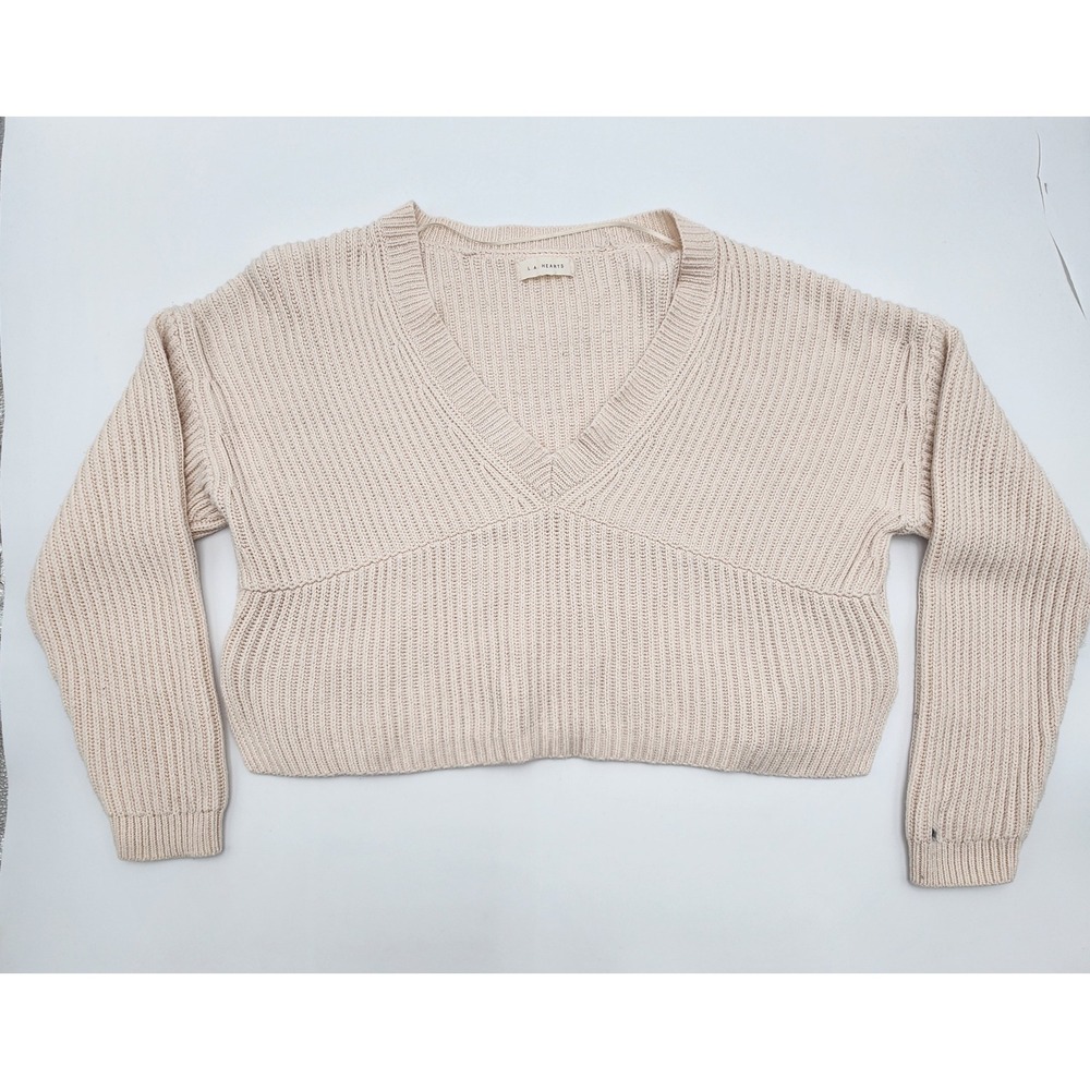 LA Hearts Cropped Sweater Small Cream‎